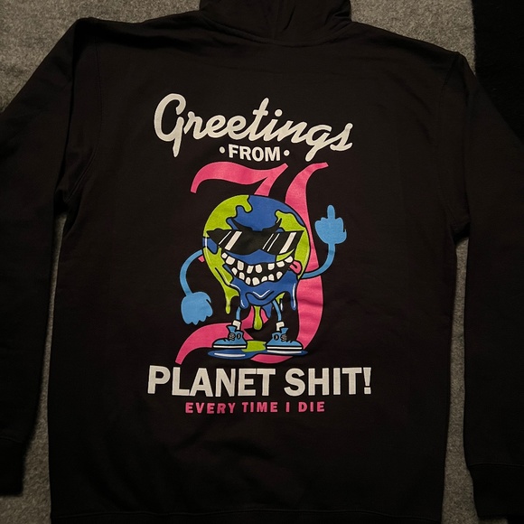 EVERY TIME I DIE "Greetings From Planet Shit!" Radical Pullover Hoodie NWOT ETID - Picture 1 of 10